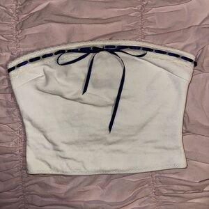 White Fox White Tube Top with Blue Ribbon Detail
